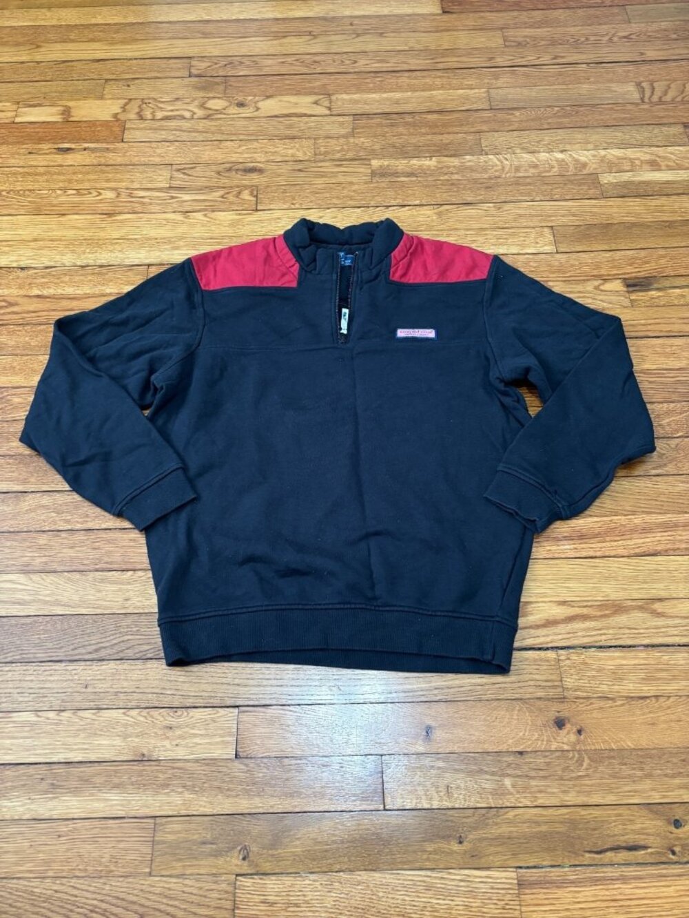 Vineyard Vines Shep Shirt 1/4 Zip Pullover Black Red Mens Medium 100% Cotton - Picture 1 of 5